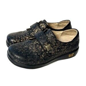 Alegria Joleen Shoes Womens 37 Size 6.5 -7  Black Gold Filigree Leather JOL-7572